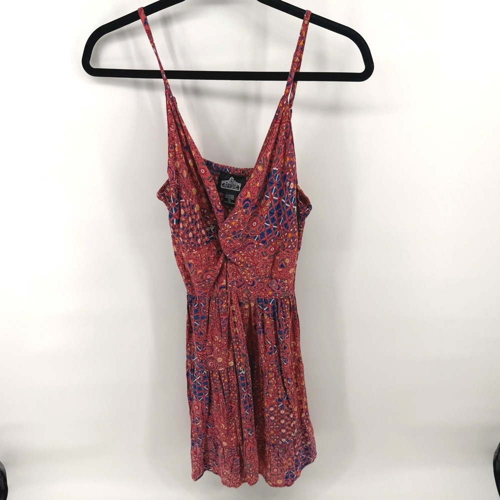 Angie‎ Mini Dress Boho Medallion Print Large Red Women Summer Festival Tiered